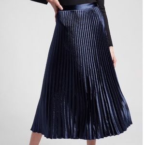 Pleated Navy Midi Satin Skirt